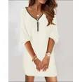 thumbnail image 4 of Mini vestido Sexy con cremallera para mujer, vestidos de manga larga con cuello en V, bata básica informal de Color sólido, invierno y otoño, 4 of 7