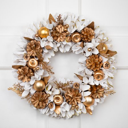 Northlight Glittered Wood Petals and Apples Small Artificial Christmas Wreath - 13.5" - Unlit