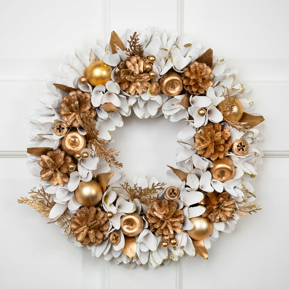 Northlight Glittered Wood Petals and Apples Small Artificial Christmas Wreath - 13.5" - Unlit