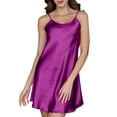 thumbnail image 2 of Women's Satin Nightgown, Thin Strap Sexy Sleep Dress, Loose Hem Satin Chemise for Women, Satin Lingerie for Romantic Evenings and Home Lounging-Purple, 2 of 4