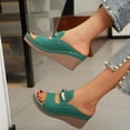 thumbnail image 5 of CYMMPU Women's Metal Accent Open Toe Wedge Slide Sandals, Slip On Platform Comfort Mules, Casual Outdoor Summer Beach Walking Footwear Green 42, 5 of 7
