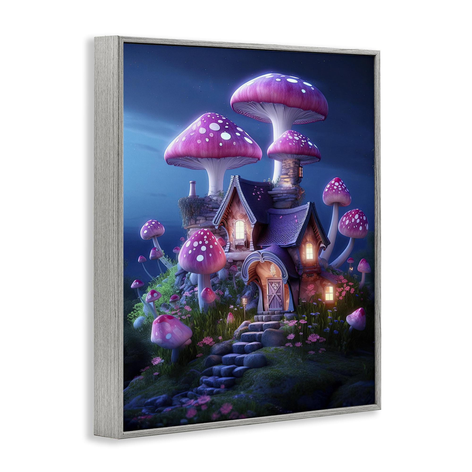 Stupell Industries Mystical Forest Cottage Town & City Painting Gray Framed Art Print Wall Art, 11 x 14