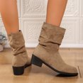 thumbnail image 4 of Willtoo Women's Slouch Ruched Mid Calf Ankle Boots, Faux Suede Round Toe Low Block Heel Back Zipper Booties, Casual Fall Winter Fashion Short Boots, 4 of 5