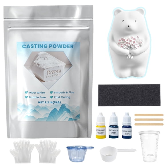 Bond Craftor Casting Powder Kit, 1kg, Fast Curing, 20–30 Min Demoulding, White, Water Activated, for Molds & DIY Crafts