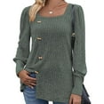 thumbnail image 4 of Black and Friday Deals 2023 Cotonie Women's Square-Cut Neck Solid Color Long Sleeve Tops Button T-shirt Casual Summer Autumn Blouse Basic Tops,Army Green,M, 4 of 5