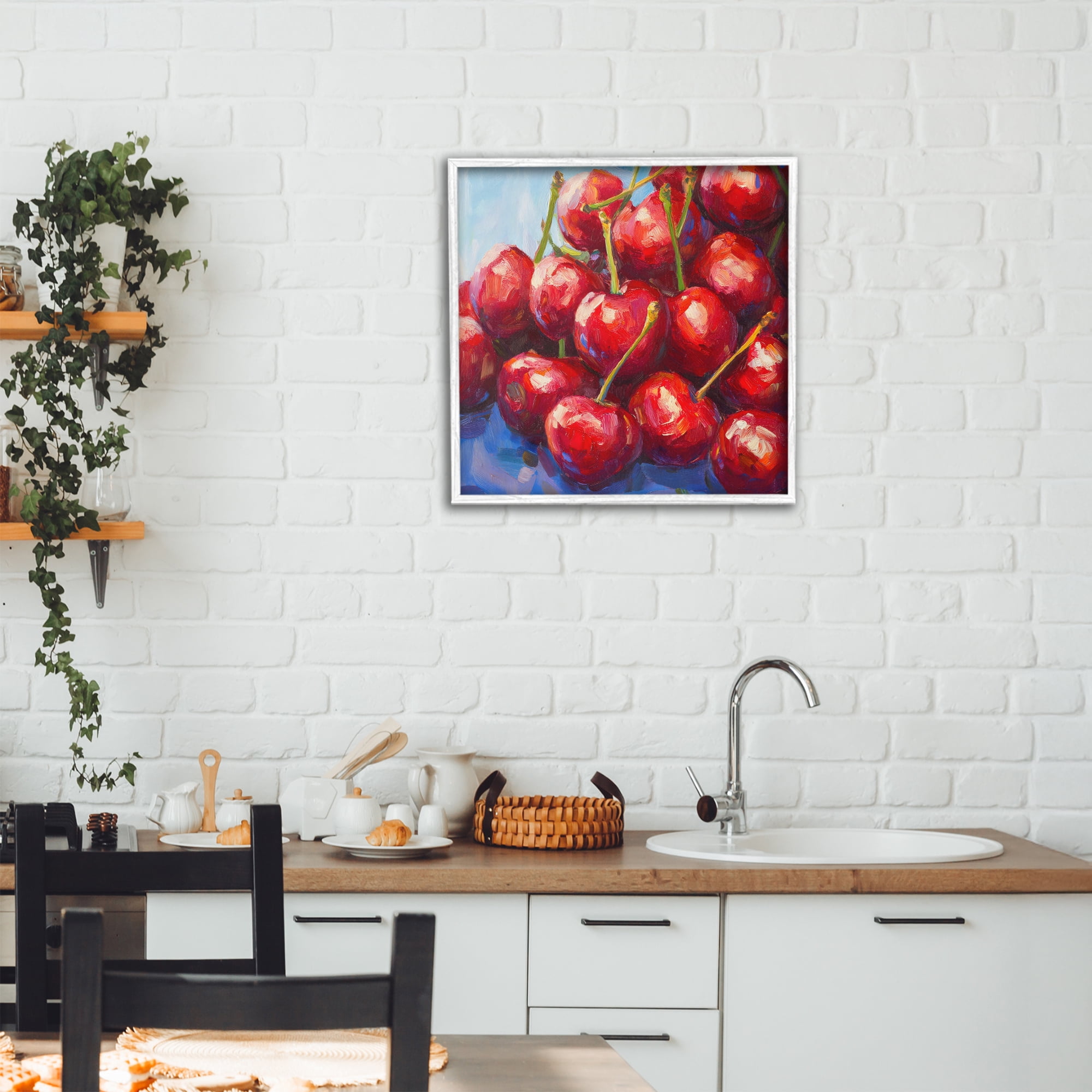 Stupell Industries Luscious Red Cherries of Summer White Framed Giclee Art, design by Petal Prints Design