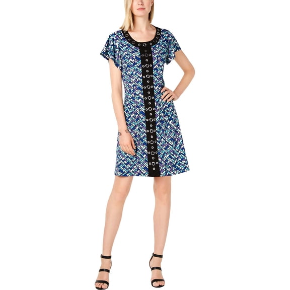 NY Collection Womens Petites Printed Pleated Casual Dress
