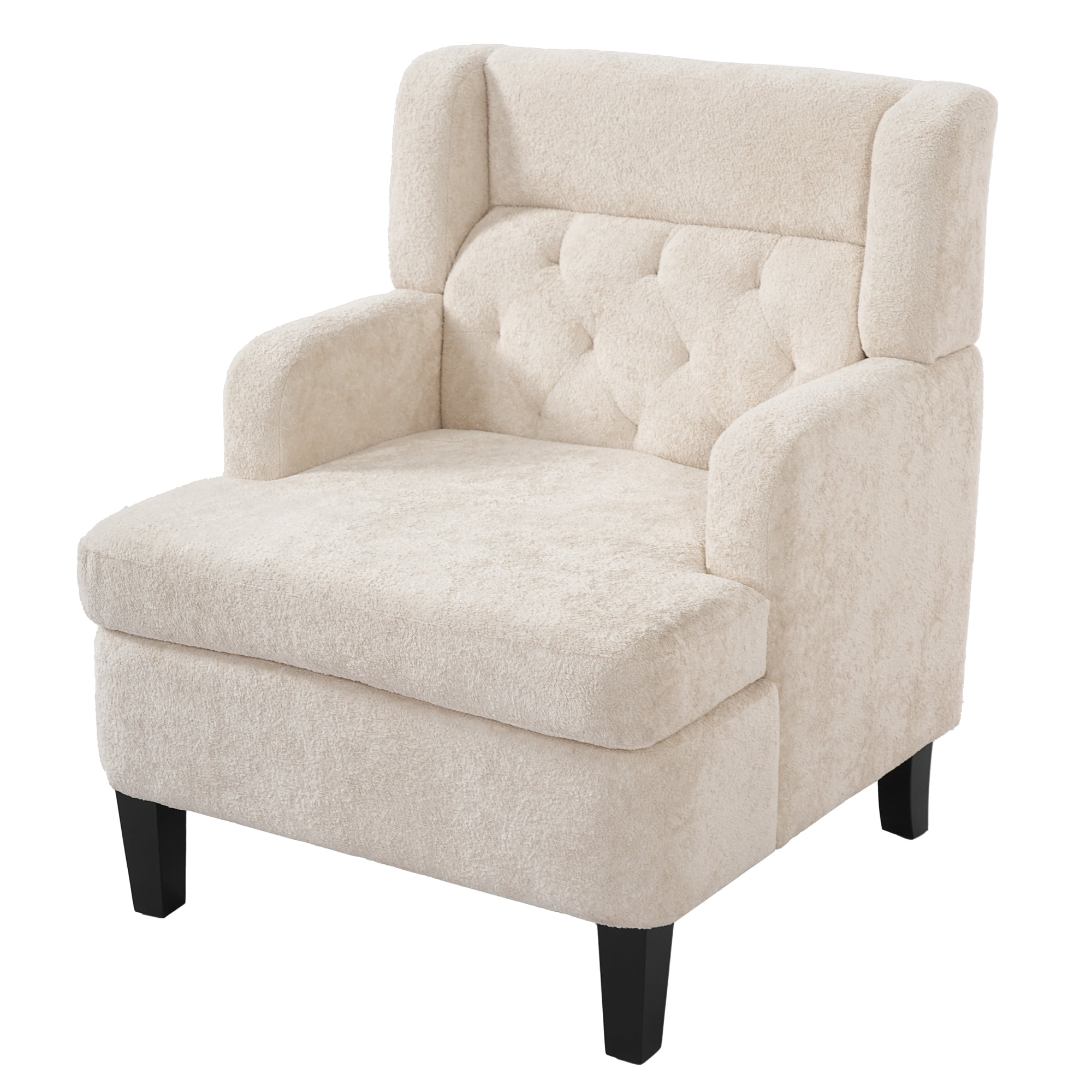 Leumius Accent Chair, Modern Tufted Armchair, Upholstered Single Sofa Chair for Living Room and Bedroom, Beige