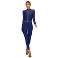 thumbnail image 2 of iiniim Women's Long Sleeve Rhinestone Figure Ice Skating Bodysuit One Piece Leotard Full Body Jumpsuit Size S-XXL Navy Blue XL, 2 of 7