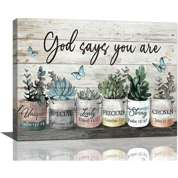 Succulent Canvas Wall Art Rustic Succulent Plants Pictures Wall Decor God Says You Are Christian Bible Verse Painting Prints Modern Artwork Framed Home Decor for Bathroom Bedroom 16"x12"