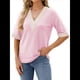 thumbnail image 3 of Blusa Tipo Túnica de Hueca con Encaje de Crochet, Cuello en V, 3/4, Color Liso, Talla Grande, para Mujer. Rosa M, 3 of 10