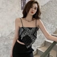 thumbnail image 4 of Savlot Women's Print Tie Back French Knot Hanky Hem Spaghetti Straps Handkerchief Cami Bandana Tube Crop Top, 4 of 6