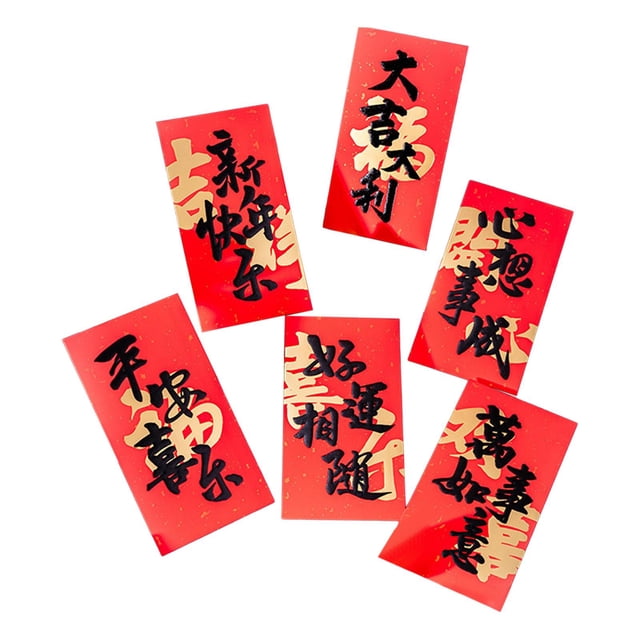 6 sobres rojos de Año Nuevo con bolsillos para dinero de la suerte, sobres chinos para dinero de la suerte. Estilo F