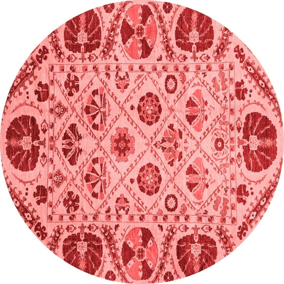 Ahgly Company Machine Washable Indoor Round Abstract Red Modern Area Rugs, 5' Round