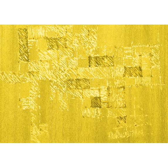 Ahgly Company Machine Washable Indoor Rectangle Abstract Yellow Contemporary Area Rugs, 7' x 9'