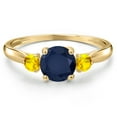 thumbnail image 3 of Gem Stone King 10K Yellow Gold Blue Sapphire and Yellow Sapphire 3-Stone Ring for Women | 1.37 Cttw | Round 6MM | Gemstone September Birthstone | Size 8, 3 of 6