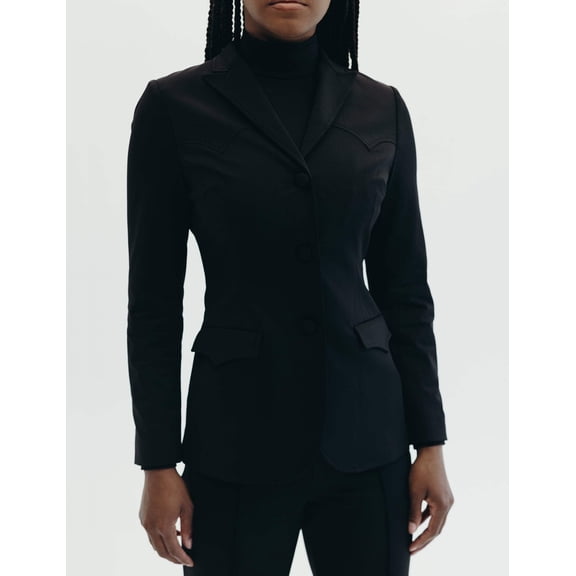 Long-Sleeve Button-up Athleisure Black, You Hung the Moon Blazer (Women's) - Mrs Momma Bear