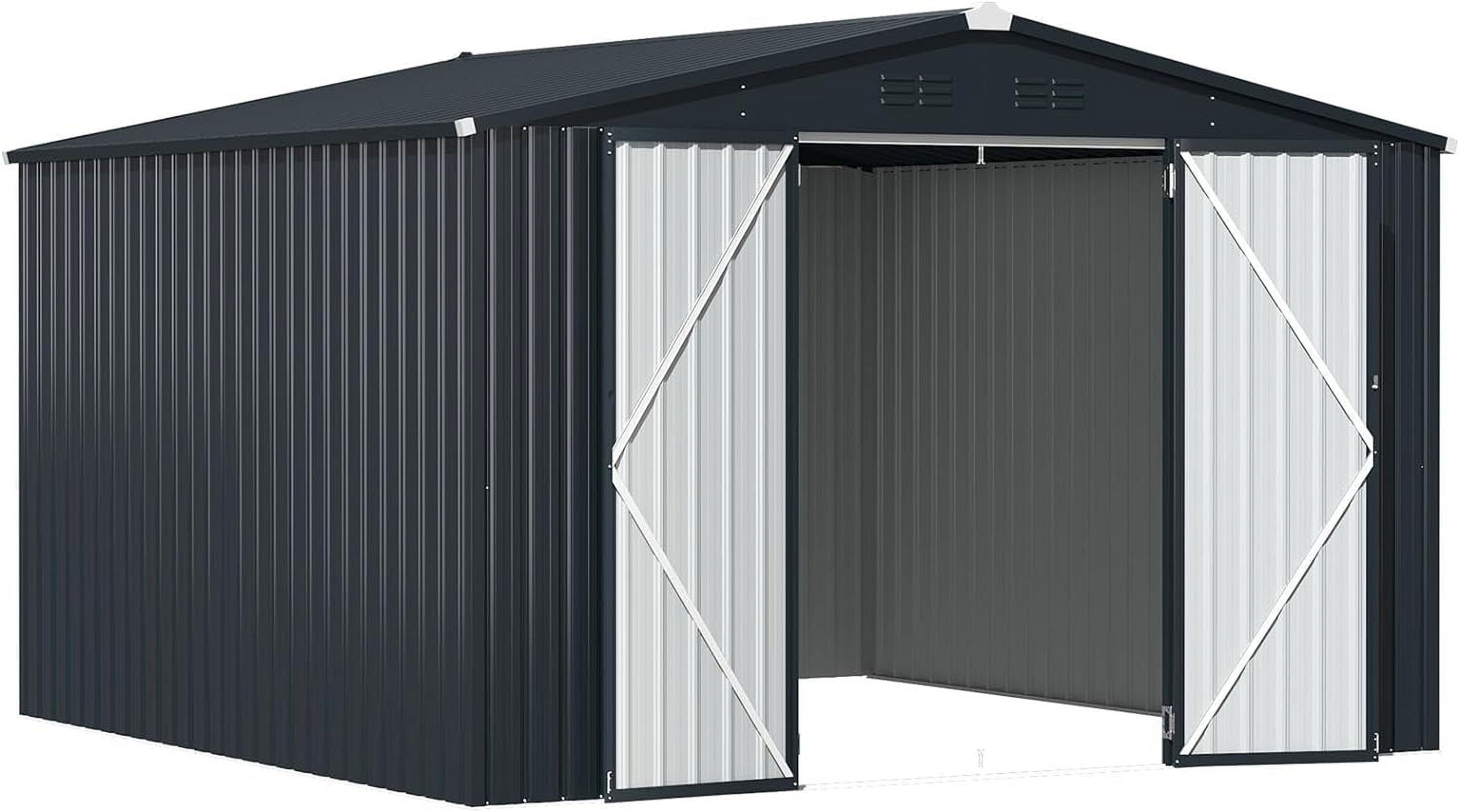 AECOJOY 12' x 10' Outdoor Storage Shed with Lockable Door Patio Metal Garden Storage Building in Dark Gray for Outside