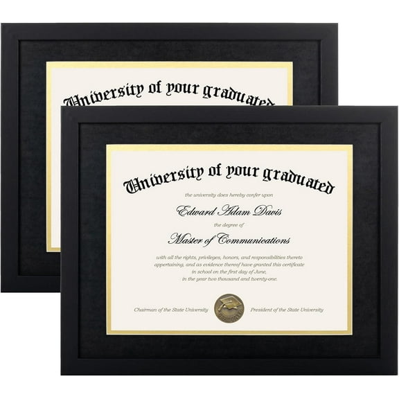 11x14 Diploma Frame Certificate Degree Document Frame with High Definition Glass, 8.5 x 11 with Mat for Wall and Tabletop, Black, 2 Pack