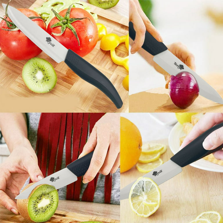 5 Pcs Ceramic Knife Set, Professional Home Kitchen Knife with Covers, 6  Chef Knife, 5 Utility Knife, 4 Fruit Knife, 3 Paring Knife and a Peeler