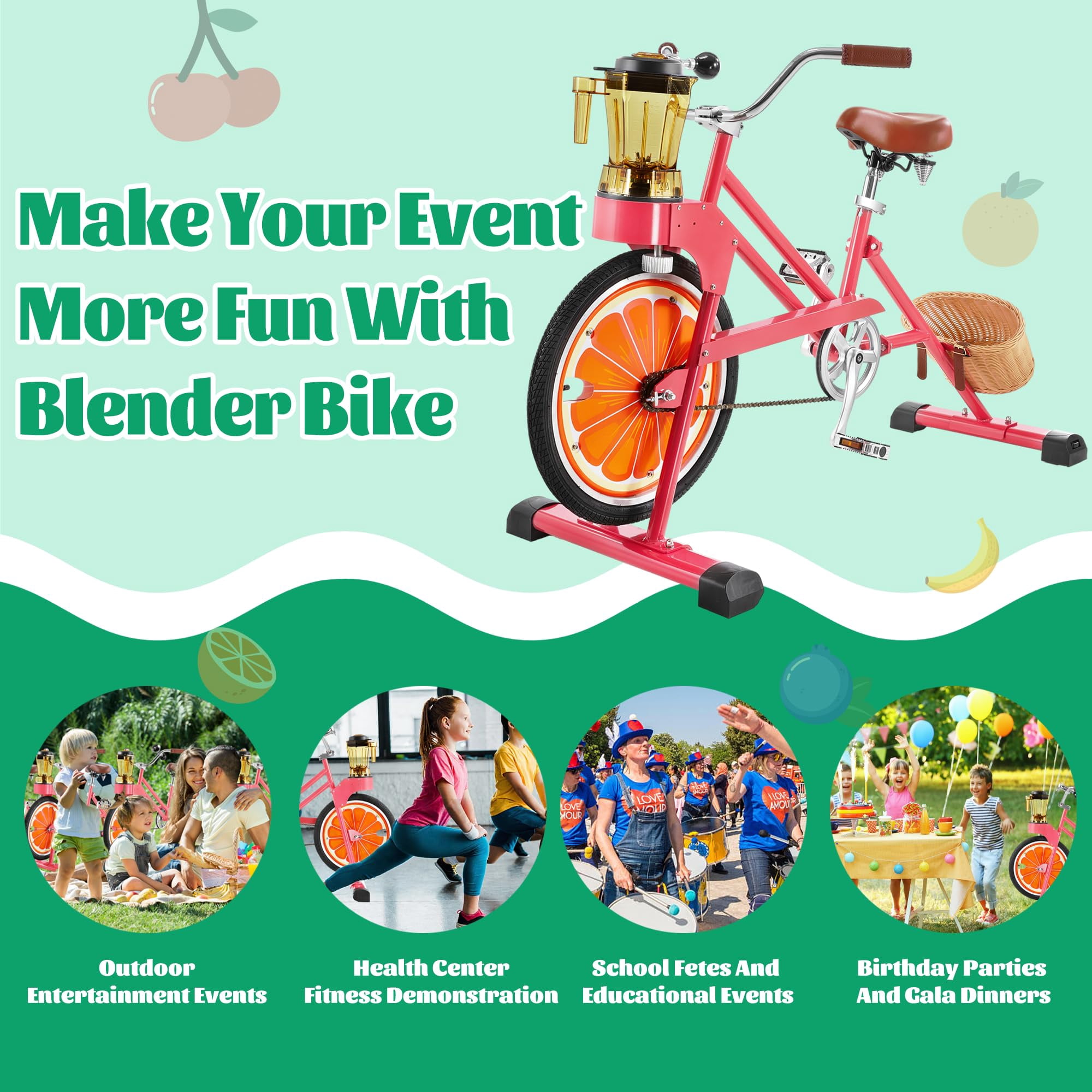 Kids Blender Bike Stationary Bicycle with Fruit Juicer & Smoothie Maker for Children 6-15, Indoor Outdoor School Party Activities, Pink