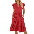 thumbnail image 2 of Odbmxy Women Dresses Summer Short Sleeve Midi Womens Dress Ruffle Plain Party Regular Classy Dresses,Red XL, 2 of 5