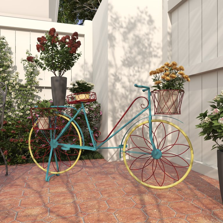 DecMode Vintage Turquoise/Red 3 Tier Bicycle Inspired Metal