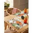 thumbnail image 4 of Fall Placemats Set of 6, Vintage Fall Orange Green White Pumpkins Cotton Linen Table Mats Non-Slip Washable Rustic Fallen Leaves Fall Retro Letter Placemat Autumn Thanksgiving Farmhouse Table Decor, 4 of 6