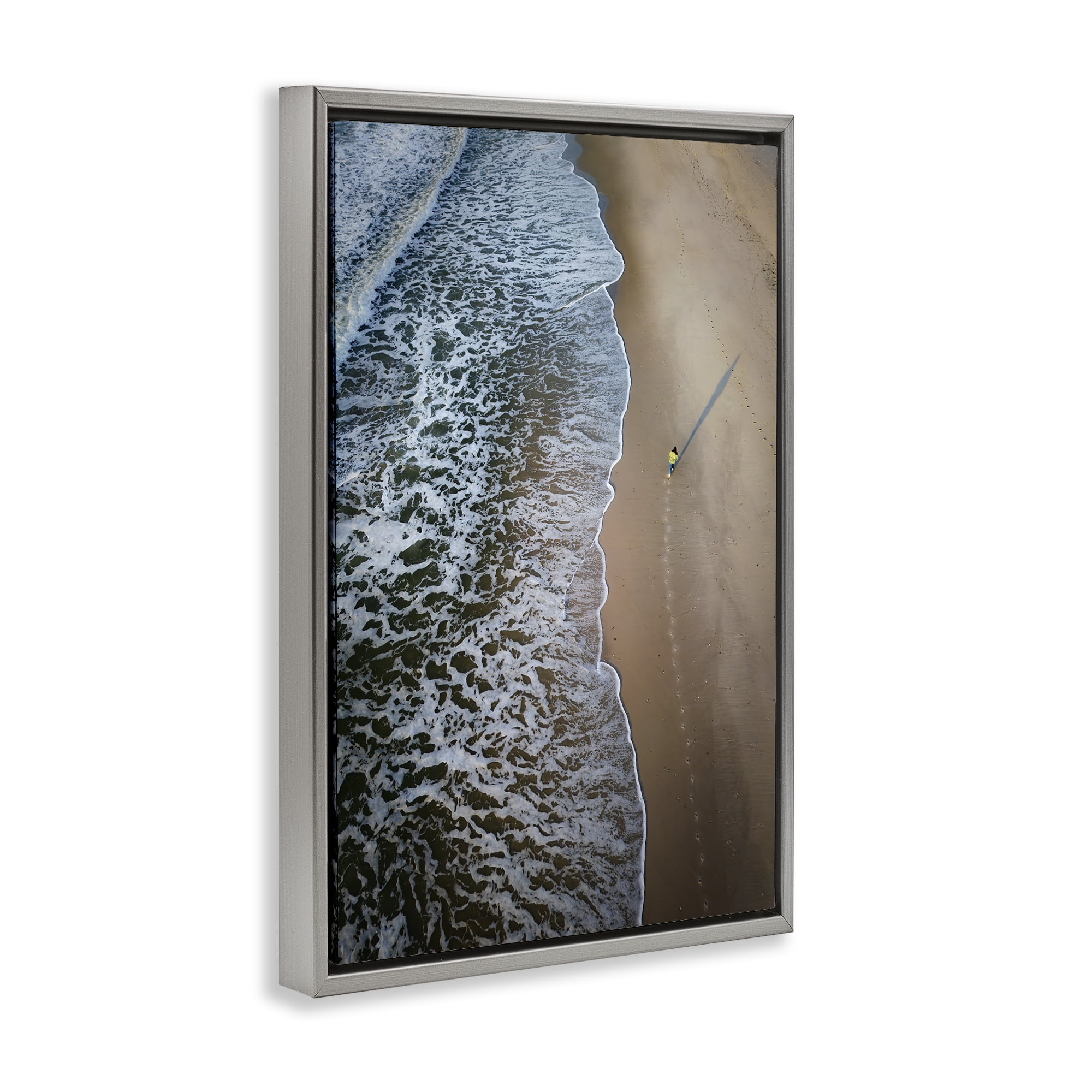 Stupell Industries Vertical Aerial Beach View Nautical & Beach Photography Gray Floater Framed Canvas Art Print Wall Art, 21 x 31