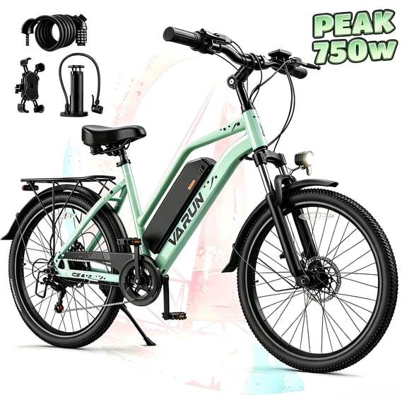 VARUN 24" Electric Bike for Adults - 750W Peak Motor, 48V Removable Battery (40 Miles Range), 20MPH, 7-Speed Gears, Dual Disc Brakes, LED Taillight - Commuter E-Bike for Men & Women, UL2849