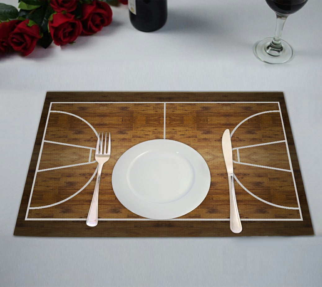 ECZJNT Aerial top view hardwood basketball court Placemat Table Mat Cup