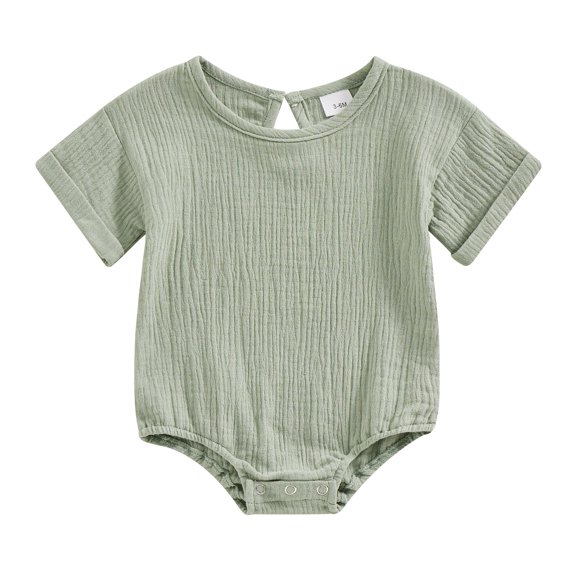 Gupgi Newborn Baby Bubble Romper Casual Rolled Up Short Sleeve Solid Color Bodysuit 3M 6M 12M 18M Infant Summer Tops