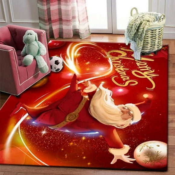 80*160cm Cheerful Cartoon Santa Claus and Elk Area Rug - Non-Slip Floor Mat for Merry Christmas in Bedrooms, Living Rooms, KitchenChristmas Red and Black Plaid Rug - Outdoor Front Door Decor Mat Cott