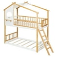 thumbnail image 3 of Miekor Furniture Twin Over Twin Bunk Bed Wood Bed with Roof, Window, Ladder,Natural MK1832, 3 of 12