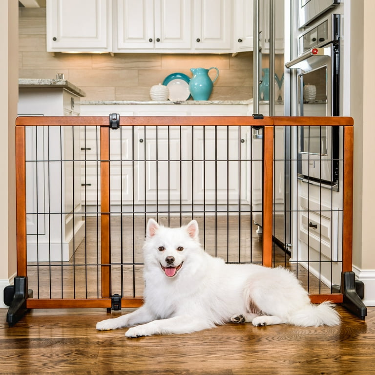 Carlson Pet Products 41 70 L x 28 H Adjustable Freestanding Pet Gate Premium Wood Brown Walmart
