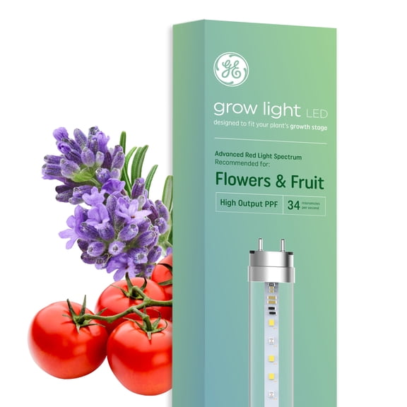 GE Grow LED Light Bulbs for Fruits and Flowers, T8 Bulb, 18 Watts, G13 Base