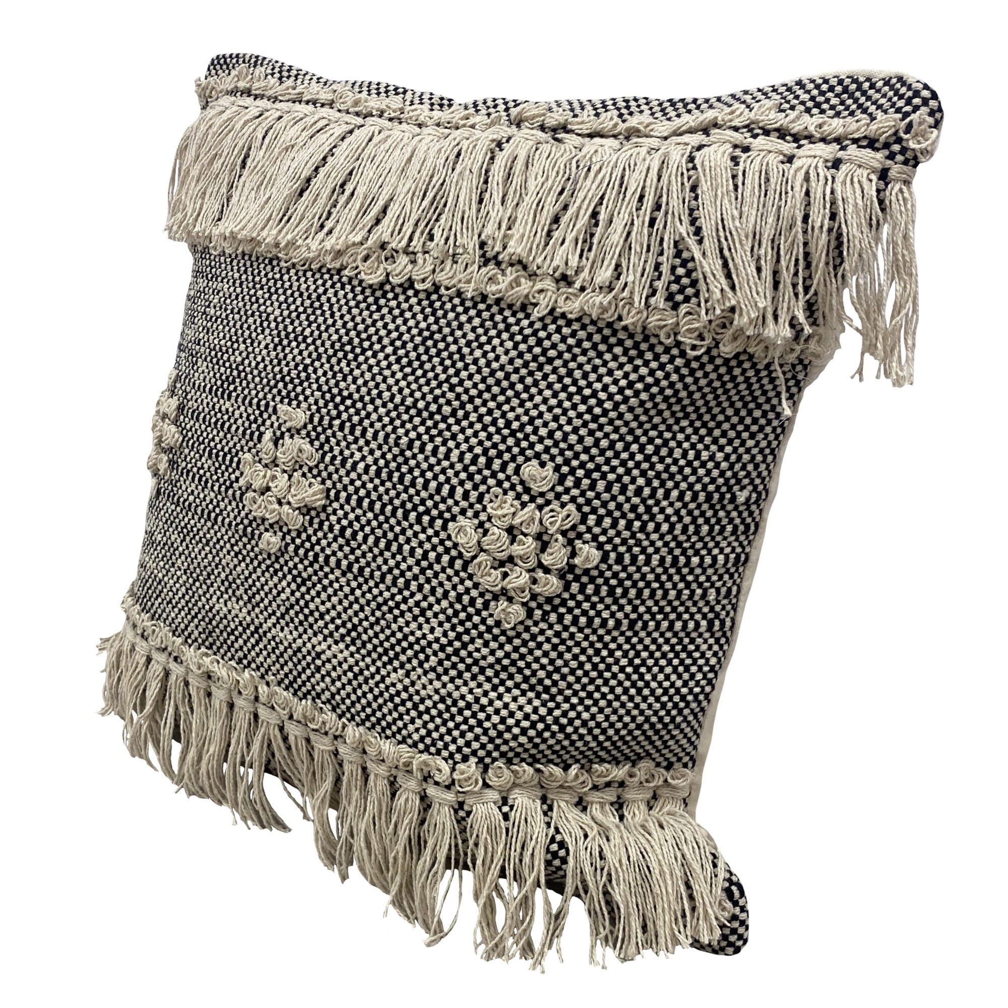 Laddha Home Designs Handwoven Diamond Cotton Throw Pillow Cover - 20" - Gray and Cream