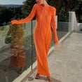 thumbnail image 2 of IROINNID Long Dress for Women Formal Wedding Guest Formal Dress Solid Color Round-Neck Long Sleeve Dress,Orange, 2 of 9