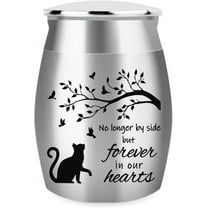 1 pc 1.57 Inch Small Keepsake Urns for Cat Ashes Mini Cremation Urns for Ashes Stainless Steel Memorial Ashes with Cat and Bird No Longer by Dide but Forever in Our Hearts