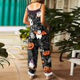 thumbnail image 4 of WULMLEO Women's Halloween Jumpsuits Cotton Linen Adjustable Tie Spaghetti Strap Wide Leg Cute Pants Casual Breathable Overalls Loose Fit Bat Rompers with Side Pocket Navy 3XL, 4 of 7
