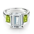 thumbnail image 2 of Gem Stone King 925 Sterling Silver Green Peridot Ring Set with Emerald Cut Moissanite (8.58 Cttw) (Size 5), 2 of 3