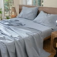 thumbnail image 6 of MooMee 100% Washed Cotton Sheet Set King Linen Like Textured Breathable Durable Soft Comfy 4pcs (Cornflower Blue), 6 of 6