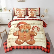 Manfei Cute Gingerbread Man 7-Piece Bedding Comforter Set,Christmas Candy Cnae King Bedding Sets,Red Black Plaid Music Melody Bed Sheets For Girls Kids,Luxury Bedroom Decor Reversible