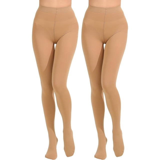 2 Pairs Women's Solid Color Tights 80D, Soft Opaque Microfiber Tights