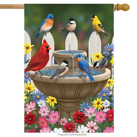 Briarwood Lane Birdbath Gathering Seasonal House Flag