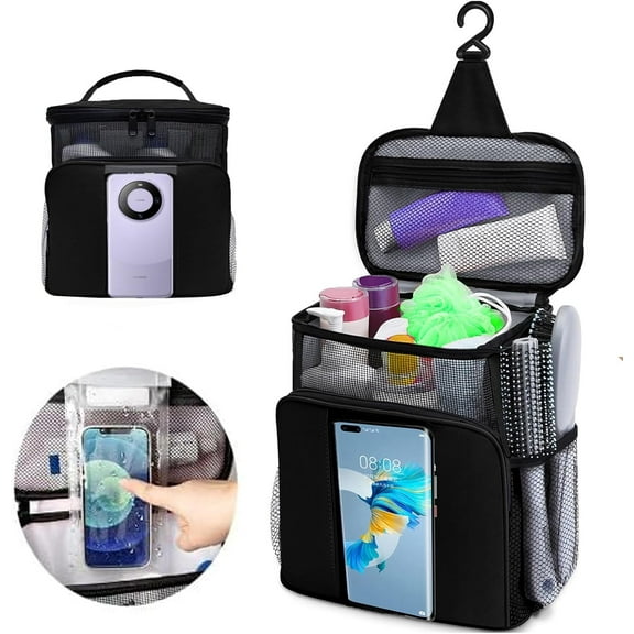 Oenbopo Shower Caddy, Dorm Room Essentials for Girls Boys,Toiletry Bag Quick Dry Hanging Mesh Tote Bag Shower Caddy Bag for Home College, Camping, Black