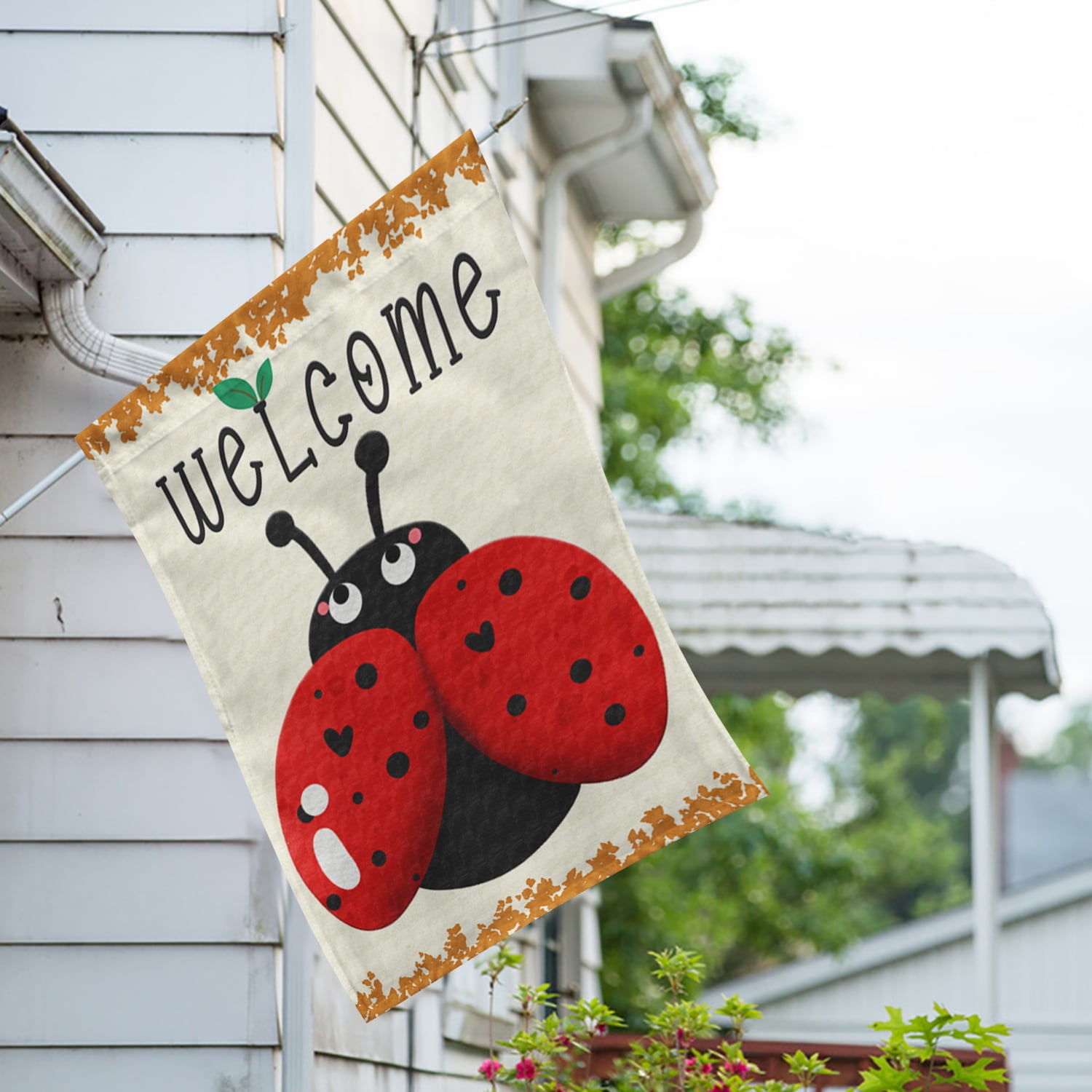 America Forever Ladybug Welcome House Flag, 28 x 40 inch Double Sided, Welcome Cute Ladybug, Spring Summer Outdoor Decorative Flag