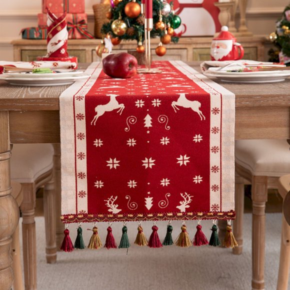 Christmas Decorations OutdoorDecorative Table BannerChristmas Table Runner With Tassels Winter Table Runner Seasonal Winter Xmas Holiday Kitchen Dining Table Decor Indoor Outdoor Home