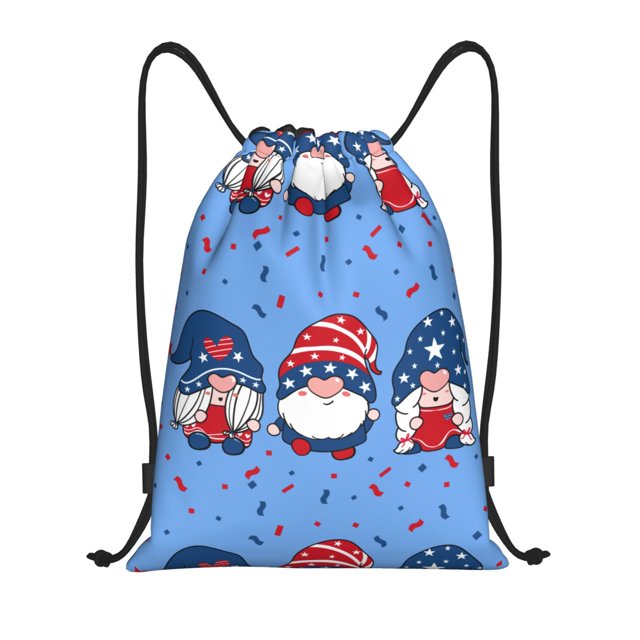Fotbe Three Gnome Independence Day Bolsa Mochila con Cordón Estampada, Bolsa de Gimnasio Deportiva, Bolsa Cinch, Bolsa con Cordón para Hombres y Mujeres-Small