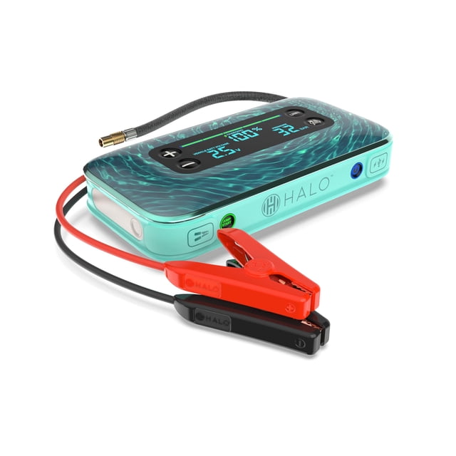 Arrancador portátil para vehículos Halo Bolt Air+ 1750, color verde azulado